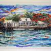 THE PINK COTTAGE IN BLOOM, SOLD  Spanish Wells, the Bahamas.  Original framed painting for sale by Lalita L. Cofer