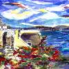 SANTORINI IN SCARLETT signed original on canvas framed by Lalita Lyon Cofer 